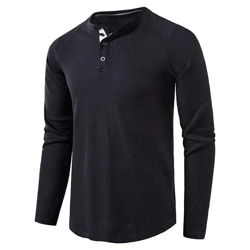 Herre T-skjorte i Vaffelstruktur – Slim Fit Langermet Henley i Bomull (Vår 2025)
