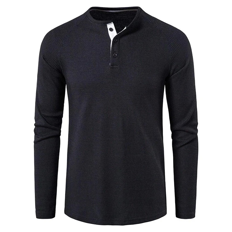 Herre T-skjorte i Vaffelstruktur – Slim Fit Langermet Henley i Bomull (Vår 2025)