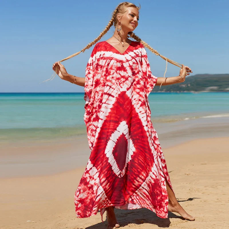 Bohemsk Tie-Dye Kaftan – Elegant, Luftig Maxi Sommerkjole i Rayon