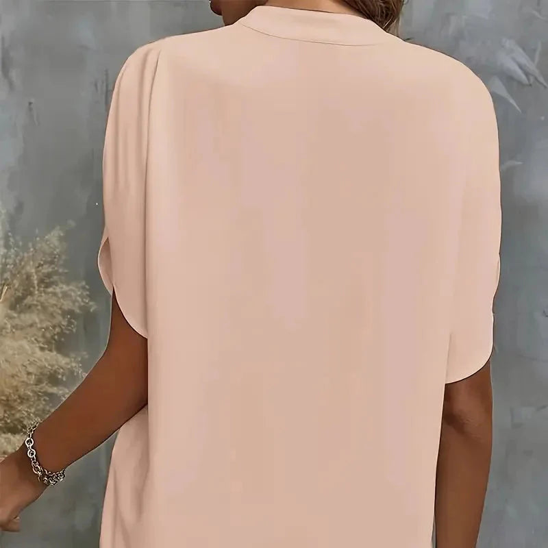 Elegant og Løs V-hals Bluse til Dame – Halv Erm og Pullover-stil (2024)