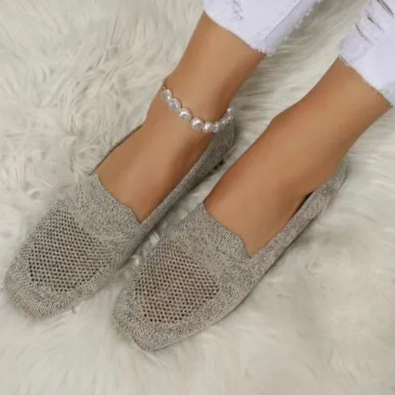 Kvadrattå Mesh Ballerinasko for Dame – Pustende, Myke Slip-on Flats med Strikket Design (2024)