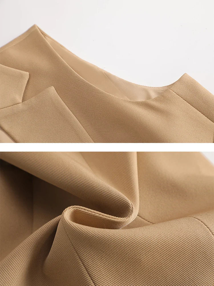 Damebuksedress i 2 Deler – Formell Vest og Bukse til Kontor og Business (Khaki, Rosa, Svart)