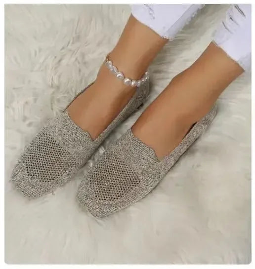 Kvadrattå Mesh Ballerinasko for Dame – Pustende, Myke Slip-on Flats med Strikket Design (2024)