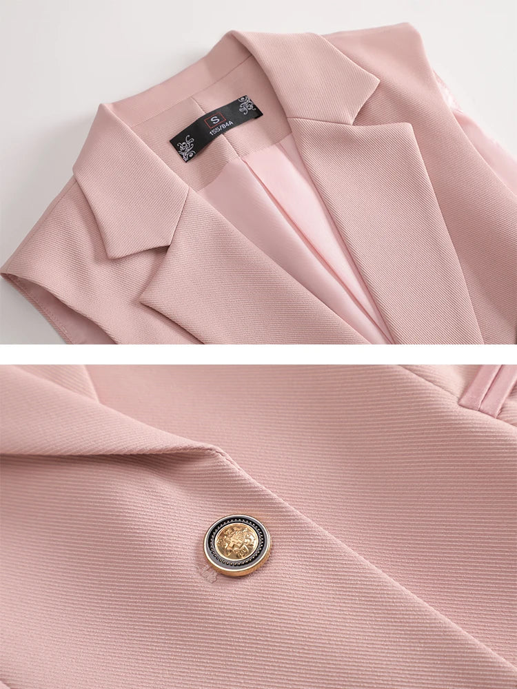 Damebuksedress i 2 Deler – Formell Vest og Bukse til Kontor og Business (Khaki, Rosa, Svart)