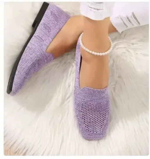 Kvadrattå Mesh Ballerinasko for Dame – Pustende, Myke Slip-on Flats med Strikket Design (2024)