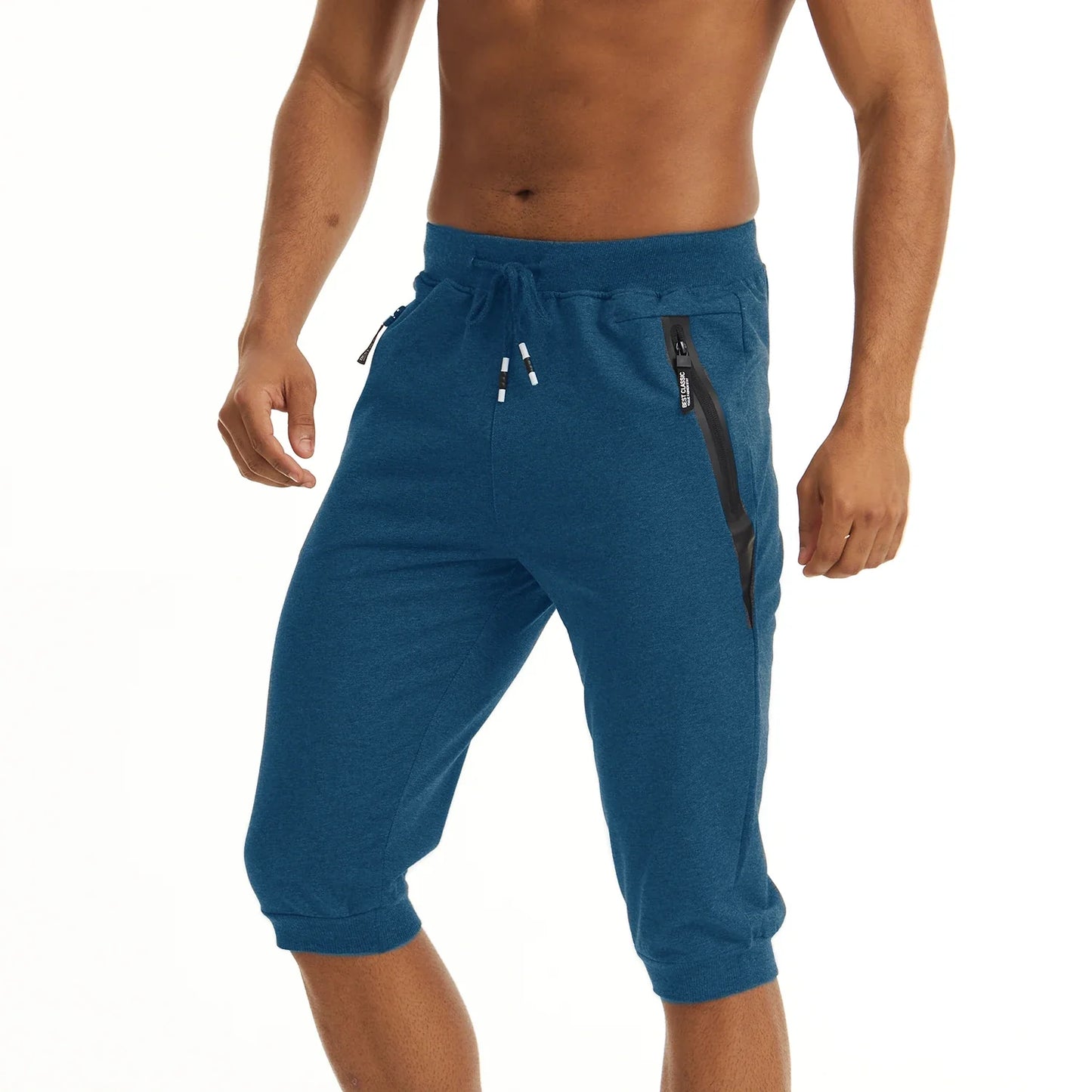 3/4 Joggebukse for Herre – Treningsshorts med Glidelåslommer (Under Kneet)