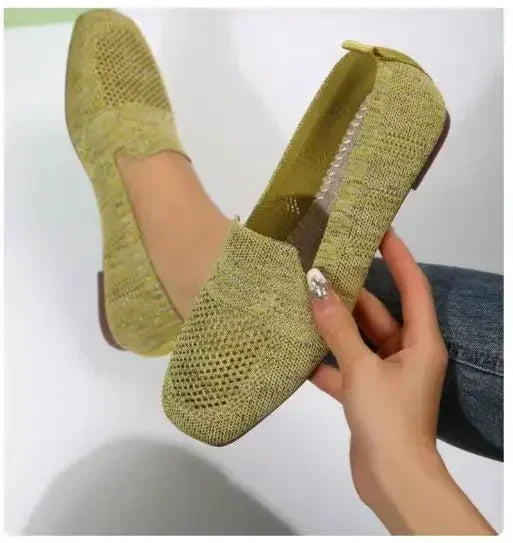 Kvadrattå Mesh Ballerinasko for Dame – Pustende, Myke Slip-on Flats med Strikket Design (2024)