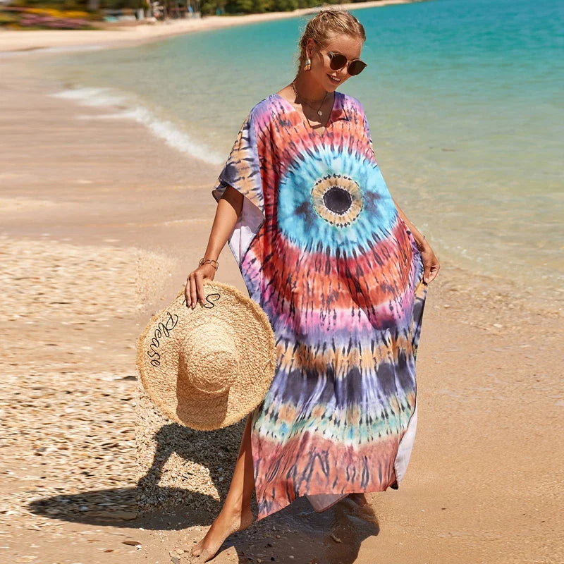 Bohemsk Tie-Dye Kaftan – Elegant, Luftig Maxi Sommerkjole i Rayon