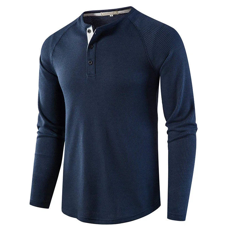 Herre T-skjorte i Vaffelstruktur – Slim Fit Langermet Henley i Bomull (Vår 2025)