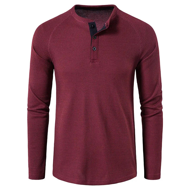 Herre T-skjorte i Vaffelstruktur – Slim Fit Langermet Henley i Bomull (Vår 2025)