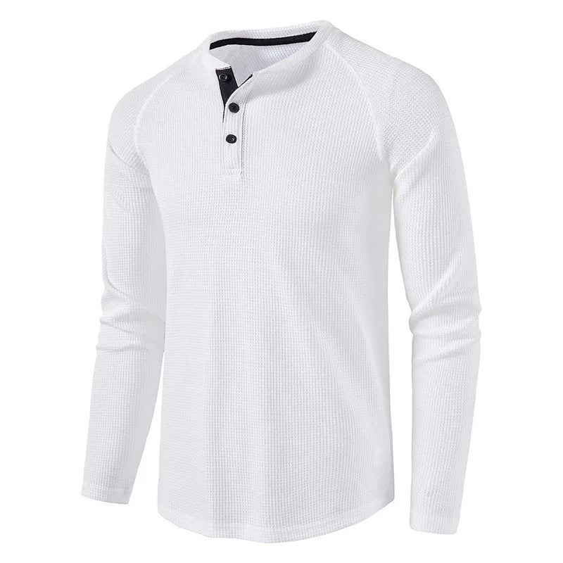 Herre T-skjorte i Vaffelstruktur – Slim Fit Langermet Henley i Bomull (Vår 2025)
