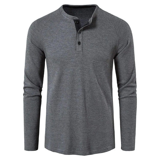 Herre T-skjorte i Vaffelstruktur – Slim Fit Langermet Henley i Bomull (Vår 2025)