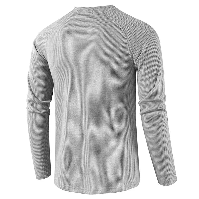 Herre T-skjorte i Vaffelstruktur – Slim Fit Langermet Henley i Bomull (Vår 2025)