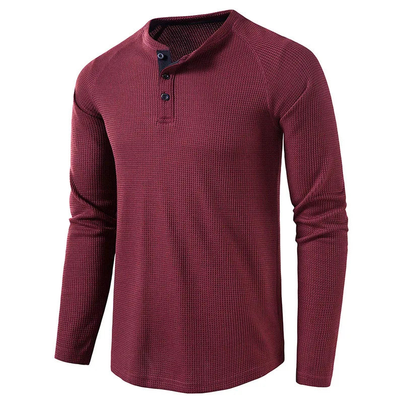 Herre T-skjorte i Vaffelstruktur – Slim Fit Langermet Henley i Bomull (Vår 2025)