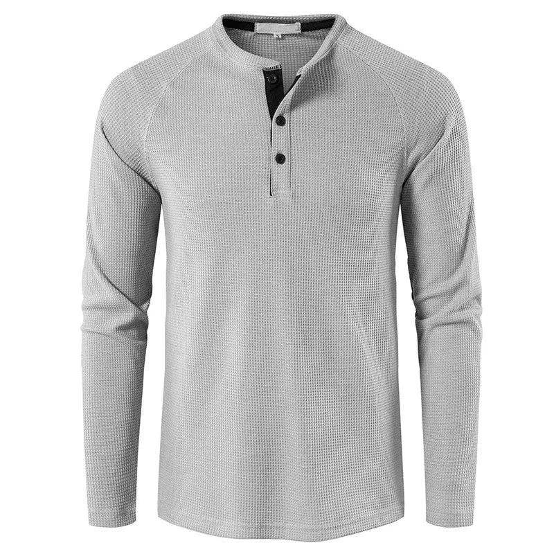 Herre T-skjorte i Vaffelstruktur – Slim Fit Langermet Henley i Bomull (Vår 2025)