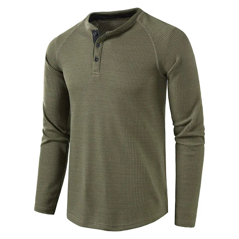 Herre T-skjorte i Vaffelstruktur – Slim Fit Langermet Henley i Bomull (Vår 2025)