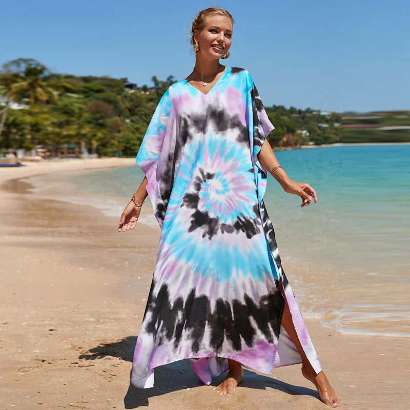Bohemsk Tie-Dye Kaftan – Elegant, Luftig Maxi Sommerkjole i Rayon