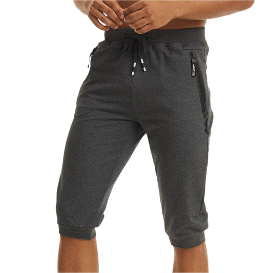 3/4 Joggebukse for Herre – Treningsshorts med Glidelåslommer (Under Kneet)