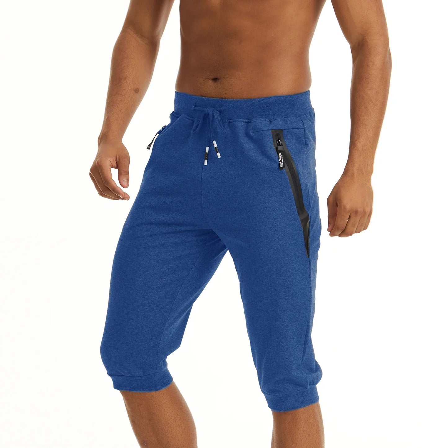 3/4 Joggebukse for Herre – Treningsshorts med Glidelåslommer (Under Kneet)