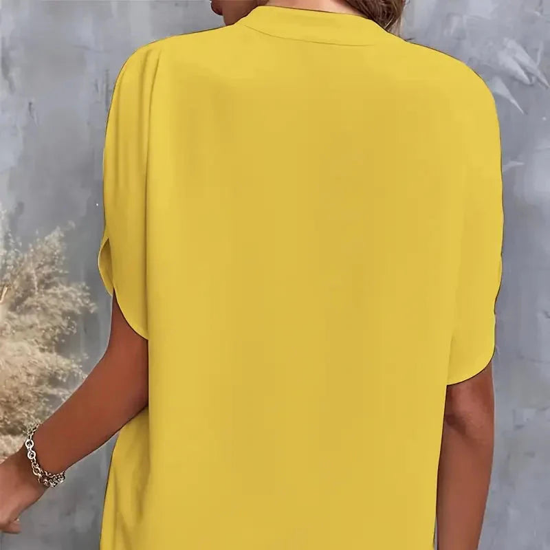 Elegant og Løs V-hals Bluse til Dame – Halv Erm og Pullover-stil (2024)