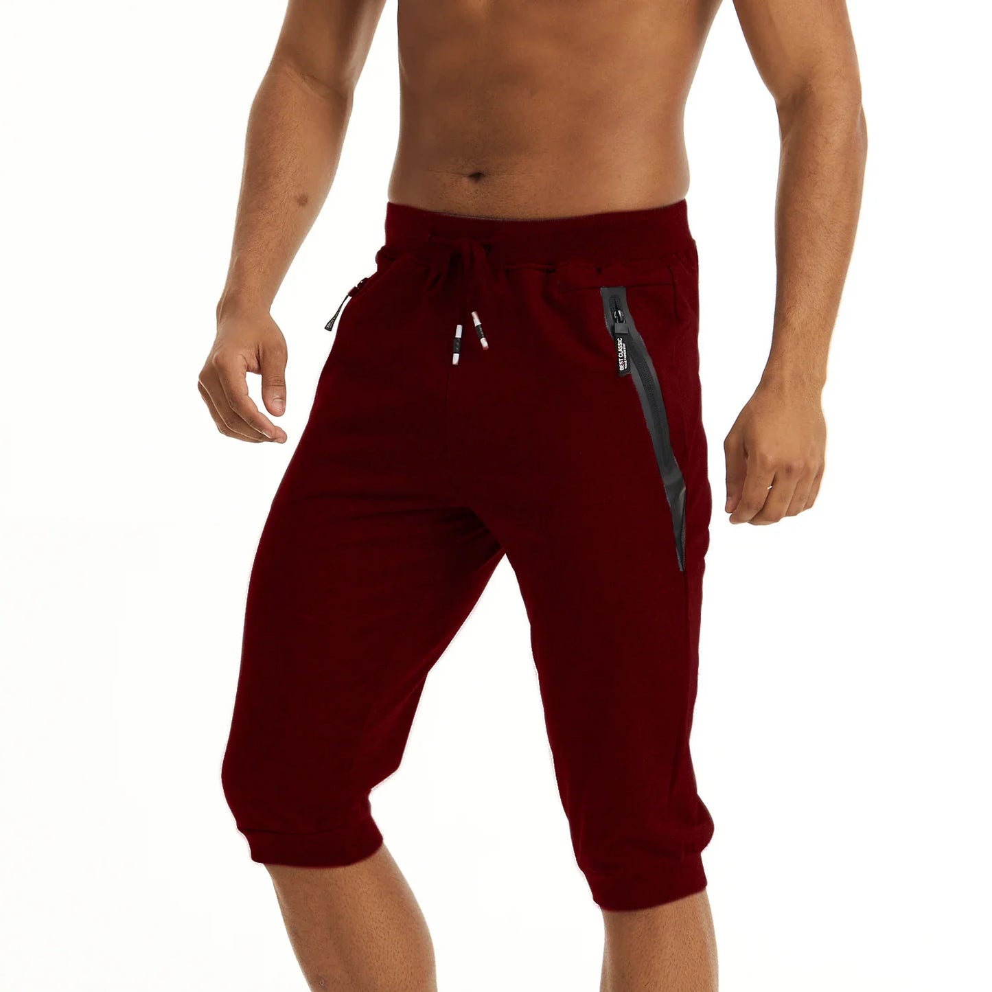 3/4 Joggebukse for Herre – Treningsshorts med Glidelåslommer (Under Kneet)