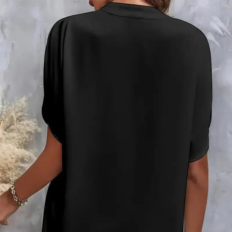 Elegant og Løs V-hals Bluse til Dame – Halv Erm og Pullover-stil (2024)