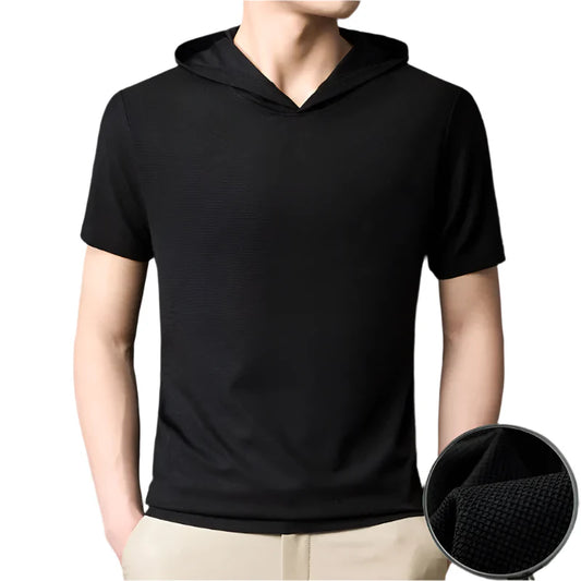 Trendy Ensfarget Hette-T-skjorte for Herre – Kortermet Pullover i Høy Kvalitet (Sommer)