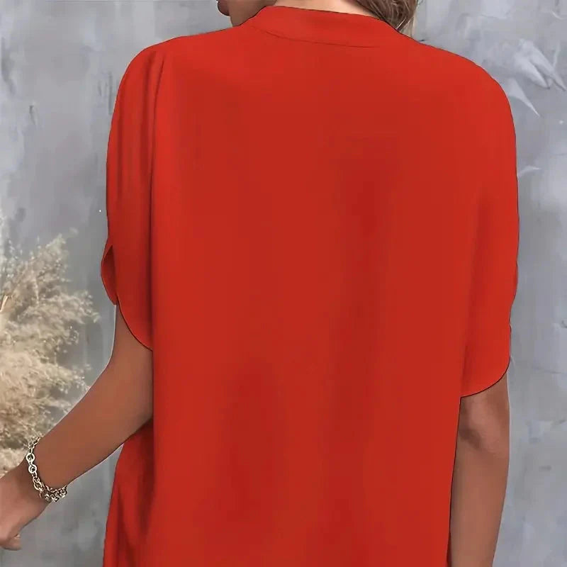 Elegant og Løs V-hals Bluse til Dame – Halv Erm og Pullover-stil (2024)