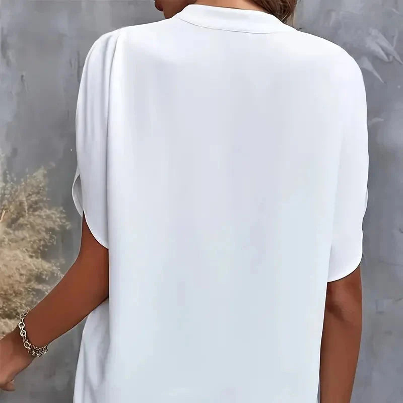 Elegant og Løs V-hals Bluse til Dame – Halv Erm og Pullover-stil (2024)