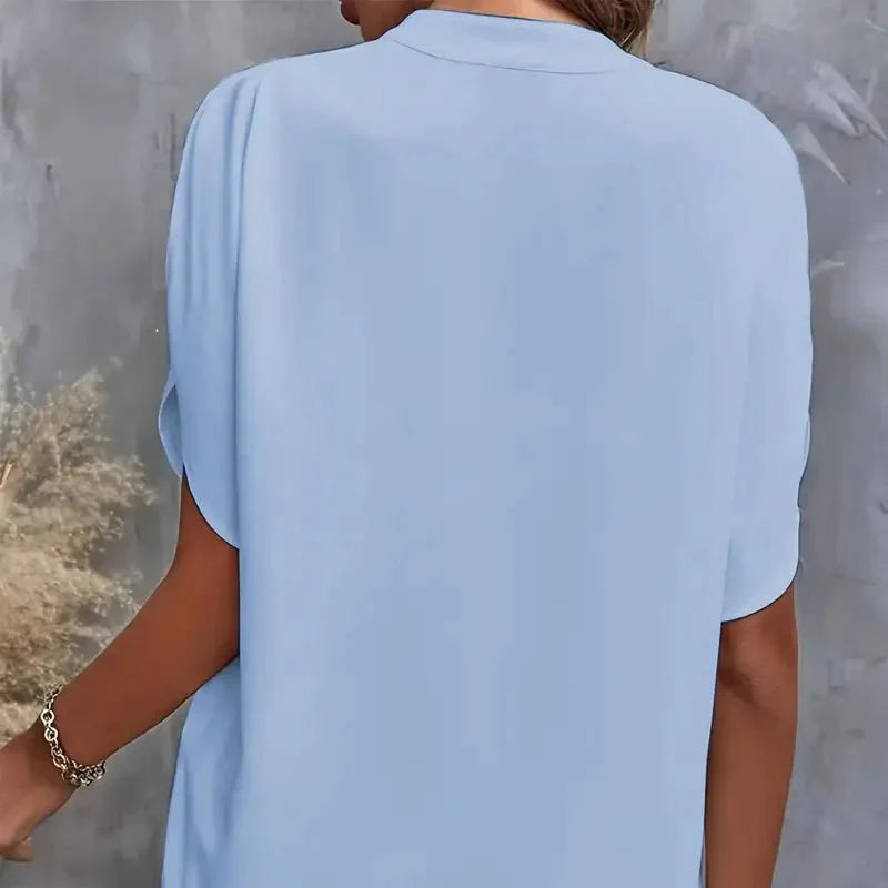 Elegant og Løs V-hals Bluse til Dame – Halv Erm og Pullover-stil (2024)