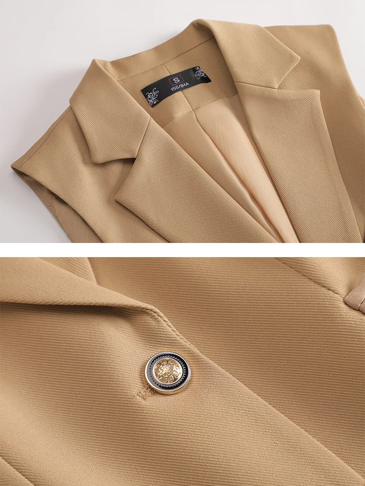 Damebuksedress i 2 Deler – Formell Vest og Bukse til Kontor og Business (Khaki, Rosa, Svart)