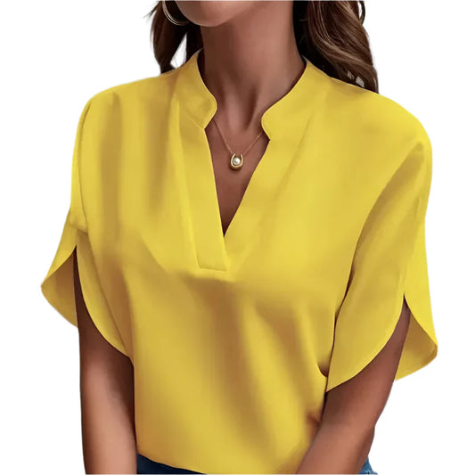 Elegant og Løs V-hals Bluse til Dame – Halv Erm og Pullover-stil (2024)