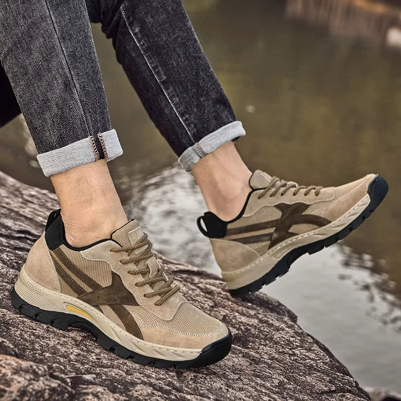 Herresko med skjult høyde – Pustende sneakers i ekte skinn og mesh, perfekt for sport og fritid